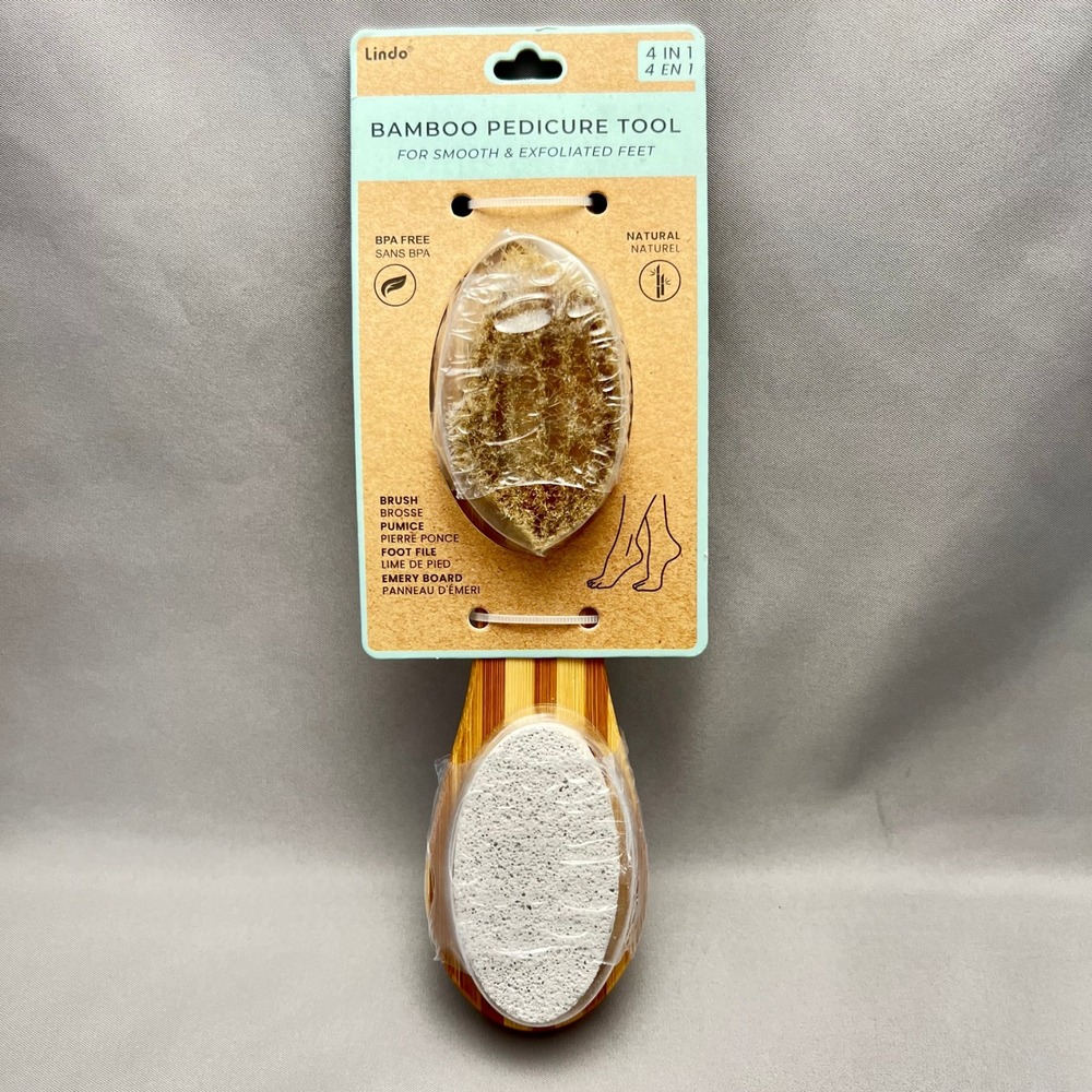 Lindo Bamboo Pedicure Tool Unisex OS Brown NEW 4-in-1 Foot File Pumice GHA-4424